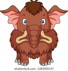 Cute mammoth cartoon on white background
