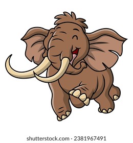 Cute mammoth cartoon on white background