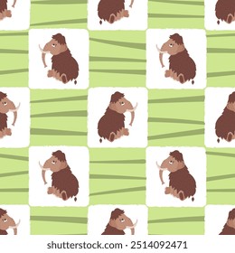 Cute mammoth seamless pattern. Vector checkered baby print