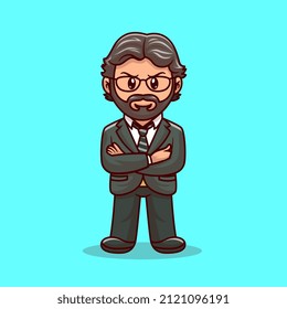 Cute Man Arm Folding Pose Cartoon Vector Icon Illustration. People Fashion Icon Concept Isolated Premium Vector. Flat Cartoon Style