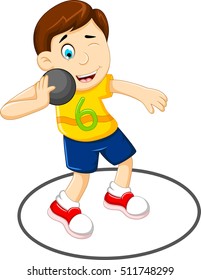 cute man athlete doing shot put