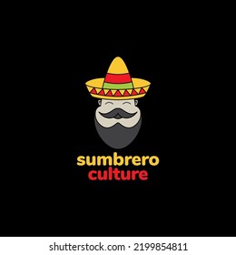 Cute Man Bearded With Sombrero Logo Design
