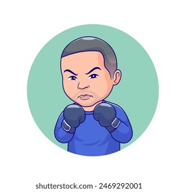 Cute Man Boxing Cartoon Vector Icon Illustration. People Sport Icon Concept Isolated Premium Vector. Flat Cartoon Style