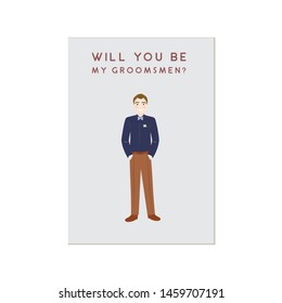 Cute Man Cartoon Character Groomsmen Invitation
