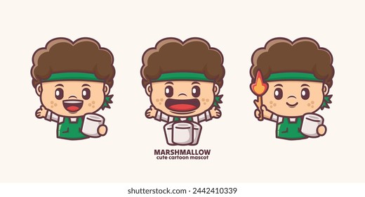 mascota de dibujos animados de hombre lindo con malvavisco, ilustración vectorial en estilo de contorno