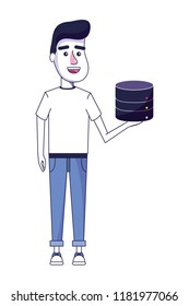 cute man with casual clothes and data disk