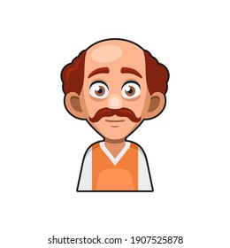 Cute Man Character with Mustache. Cartoon Style Userpic Icon. Vector