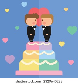 cute man couple wedding, vector illustration