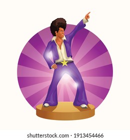 un hombre lindo en la discoteca estilo 70 bailando