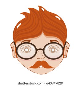 cute man face with glasses and mustache