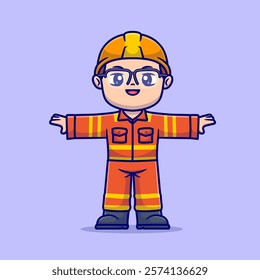 Cute Man Firefighter Cartoon Vector Icon Illustration. People 
Profession Icon Concept Isolated Premium Vector. Flat 
Cartoon Style