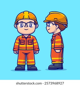 Cute Man Firefighter With Front And Side View Cartoon 
Vector Icon Illustration. People Profession Icon Concept 
Isolated Premium Vector. Flat Cartoon Style 