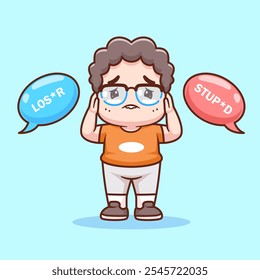 Cute Man Get Bullied Cartoon Vector Icon Illustration. People 
Nature Icon Concept Isolated Premium Vector. Flat Cartoon 
Style 