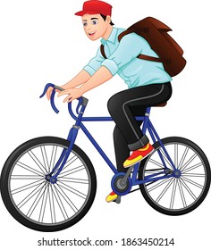 cute man goes to work on a bicycle