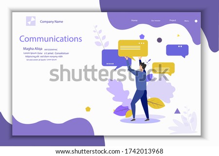 Cute man holding speech bubble or message notification. Creative concept of internet communication, online conversation on social network, instant messaging, . Modern flat vector illustration. Eps 10
