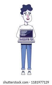 cute man with laptop and code programming