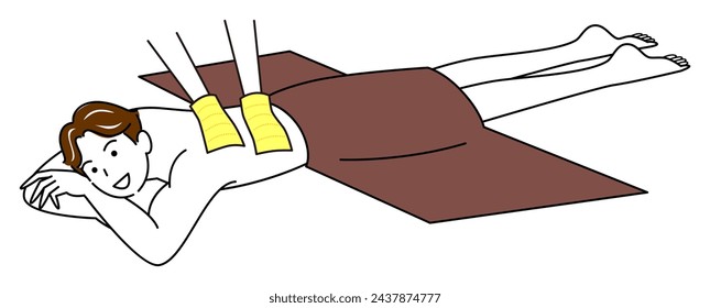 A cute man lies on his stomach and looks comfortable receiving a scrubbing massage. Simple Illustration Vector