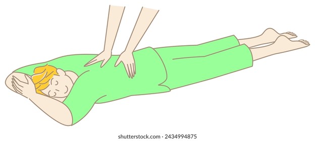 Cute man in massage gown lying on his stomach receiving massage. Simple Illustration Vector