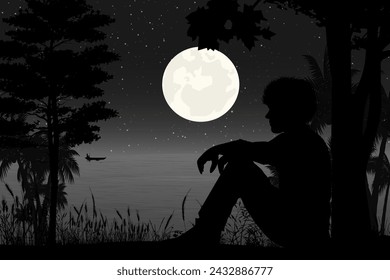 cute man and moon silhouette 