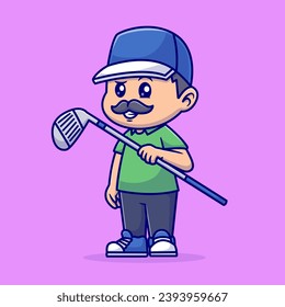 Cute Man Playing Golf Cartoon Vektorsymbol Illustration.
People Sport Icon Konzept isoliert Premium Vektorgrafik. flach 
Cartoon-Stil