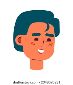 Hombre lindo con cabeza corta de corte de pelo semi plana de carácter vector. Icono de avatar de caricatura editable. Enfrentar la emoción. Ilustración de puntos coloridos para diseño gráfico web, animación