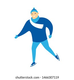 Cute man skating. Stylized illustration of winter sport.