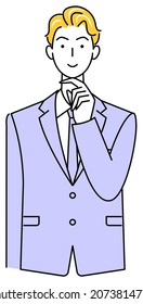 Cute man in a suit positive thinking of a solution illustration vector