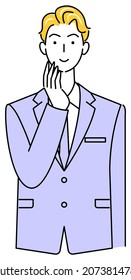 Cute man in a suit positive thinking of a solution illustration vector