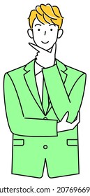 Cute man in a suit positive thinking of a solution illustration vector
