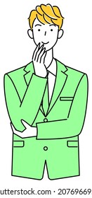 Cute man in a suit positive thinking of a solution illustration vector