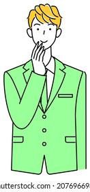 Cute man in a suit positive thinking of a solution illustration vector