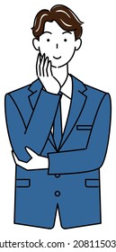 Cute man in a suit positive thinking of a solution illustration vector