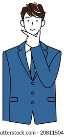 Cute man in a suit positive thinking of a solution illustration vector