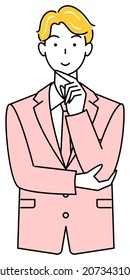 Cute man in a suit thinking of a solution illustration vector