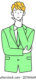 Cute man in a suit thinking of a solution illustration vector