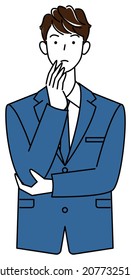 Cute man in a suit thinking of a solution illustration vector