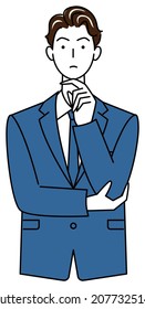 Hombre lindo en un traje pensando en un vector de ilustración de solución