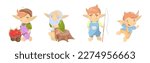 Cute Man Troll with Pointed Ears Engaged in Different Activity Vector Set
