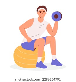 Cute man using dumbbells Illustration