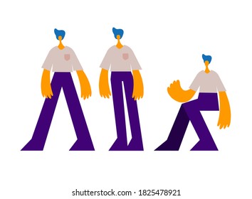 Cute man - vector cartoon people character constructor isolated on white background. Young person wearing casual clothes in three different poses