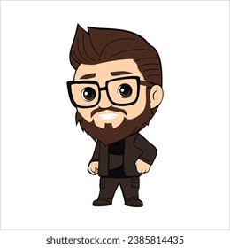 Cute man wearing glass with beard long and brown hair cartoon vector illustration