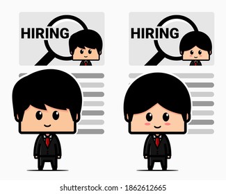 Cute man and woman character hiring. 
job recruitment. Illustration vector