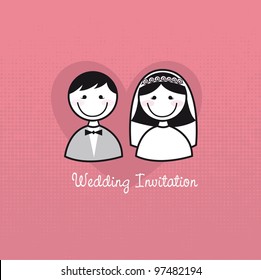 cute man and woman icons, wedding invitation. vector