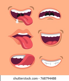 Cute Man And Woman Mouth Set. Flat Vector Style