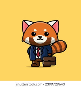 Cute manager red panda cartoon vector illustration animal proffession concept icon isolated