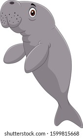 Cute manatee cartoon on white background