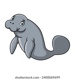 Cute manatee cartoon on white background