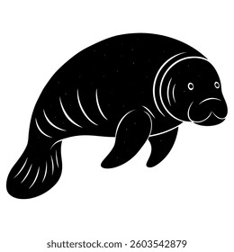 Cute manatee silhouette vector on white background