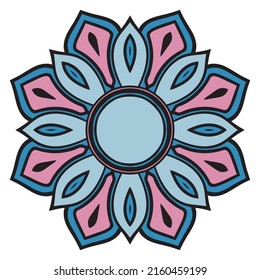 Cute Mandala Frame. Ornamental round doodle flower isolated on white background. Geometric decorative ornament in ethnic oriental style.