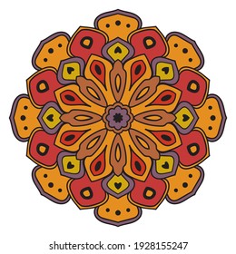 Cute Mandala. Ornamental round doodle flower isolated on white background. Geometric decorative ornament in ethnic oriental style.